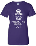 keep calm panic and freak the f*ck out button cooler cool Printed T-Shirt Tee Shirt T Mens Ladies Womens Youth Kids Funny mad labs ML-089