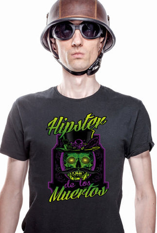 Hipster de los Muertos shirt, hipster, tattoo, day of the dead, cool skull gift gothic halloween Mens Ladies swag MLG-1064