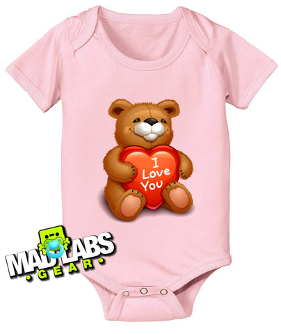 I Love You Teddy Bear  Baby's first cute funny baby one piece non-toxic water-based inks jumper Bodysuit Creeper Dirty B-11
