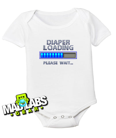 Diaper Loading Please Wait... first cute funny baby one piece music tv show geek nerd jumper Bodysuit Creeper Dirty DJ B-33