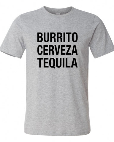 Burrito Cerveza Tequila Mexican Mexico shirt funny party bar drink balls beer Printed graphic T-Shirt Tee Shirt Mens Ladies Women MLG-1093