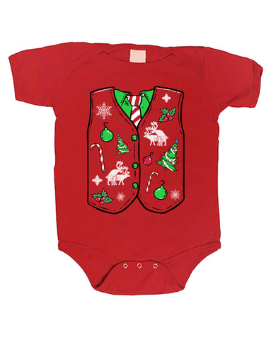 Ugly Sweater Vest Merry Christmas xmas funny baby one piece non-toxic, water-based inks jumper Bodysuit Creeper Dirty ML-1109
